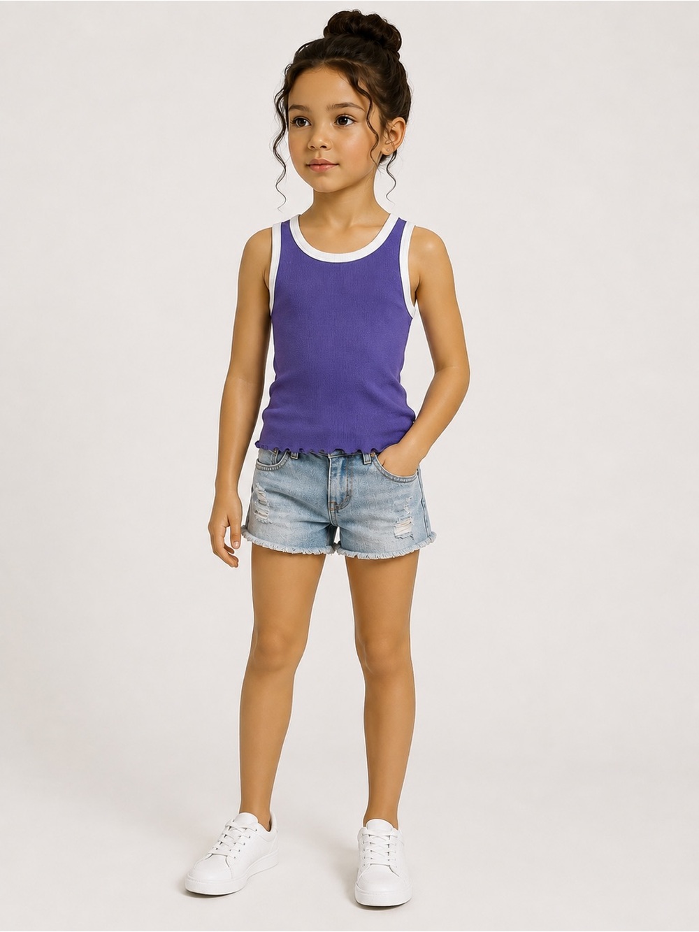 DSG Purple Ribbed Tank with White Trim for Kids